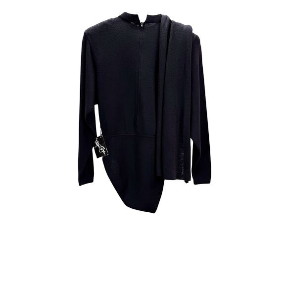 VTG St John Knit Bodysuit Top Womens M Black 80s Long Slvd Scarf Flaw Rare NWT - Picture 10 of 10